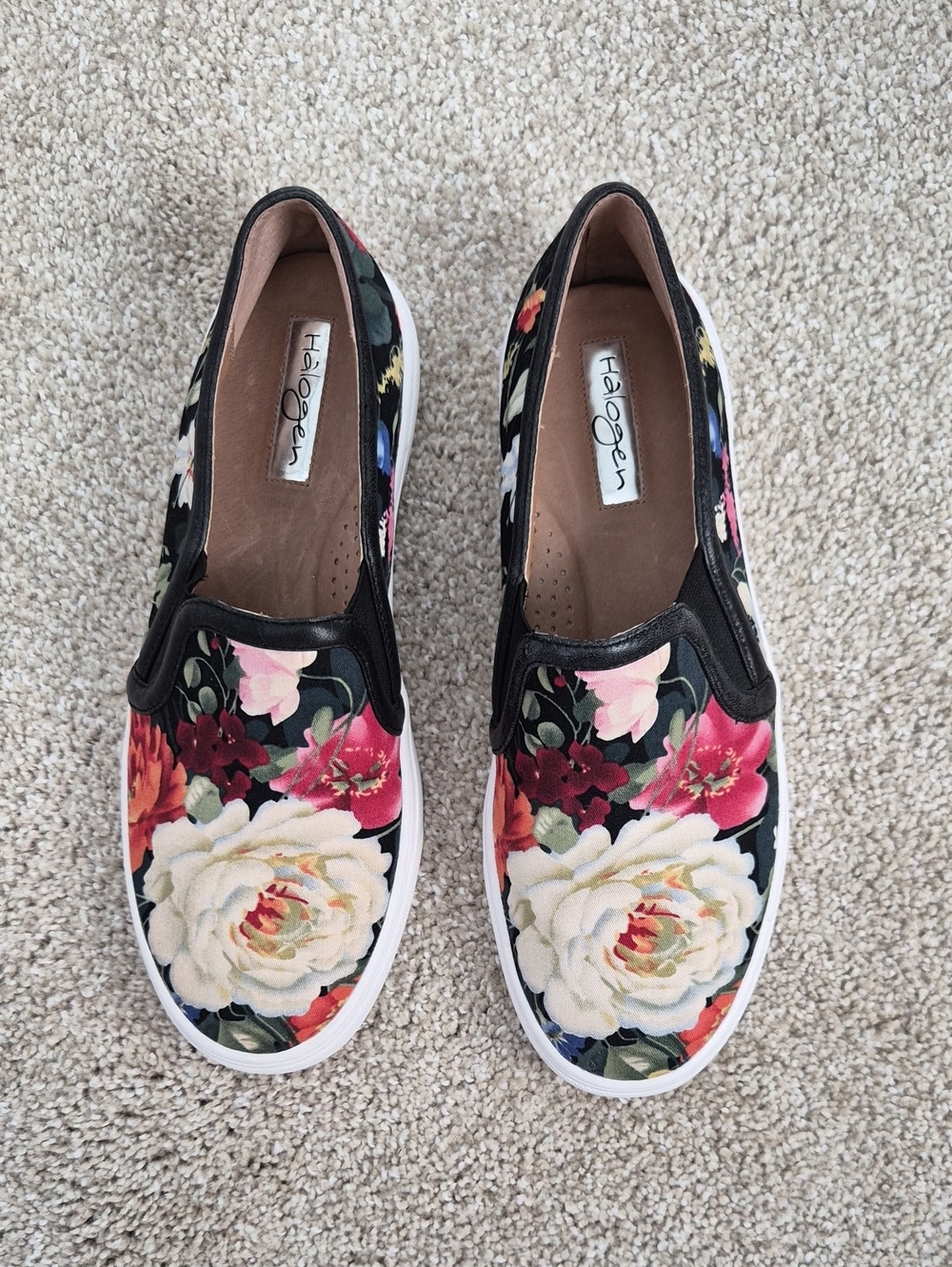Halogen Black Floral Slip-On Sneakers with Multicolor Blooms Sz 6 NWOT